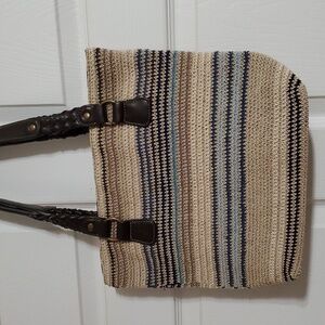 NWOT Tan Striped Woven Tote Bag Purse